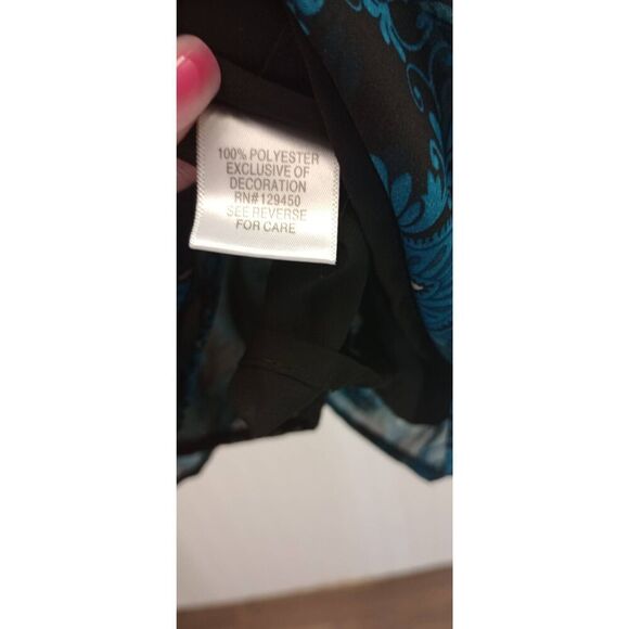 Apt. 9, teal and black, ruffled, cap sleeved blouse. Size medium - Picture 4 of 4